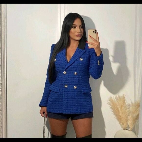 Zara Combination Faux Leather Textured Blazer Sz M Sophisticated Preppy Academia - Picture 14 of 14